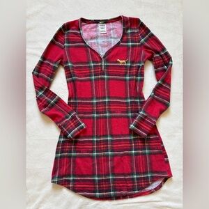 RARE Victoria’s Secret PINK Bling Red Plaid Cozy Sleep Dress Pajama Sleepwear XS